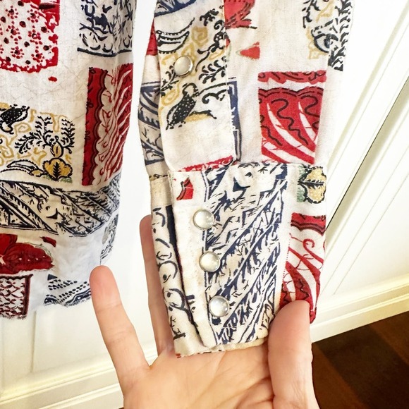 Vintage American Prior Westerns Pearl Snap Red Blue Mens Country Rodeo Shirt - Picture 12 of 13